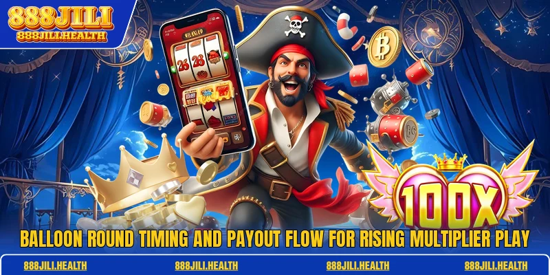 Balloon round timing and payout flow for rising multiplier play