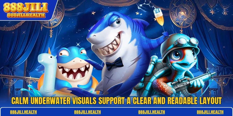 Calm underwater visuals support a clear and readable layout