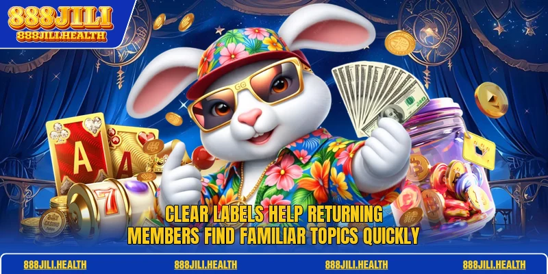 Clear labels help returning members find familiar topics quickly